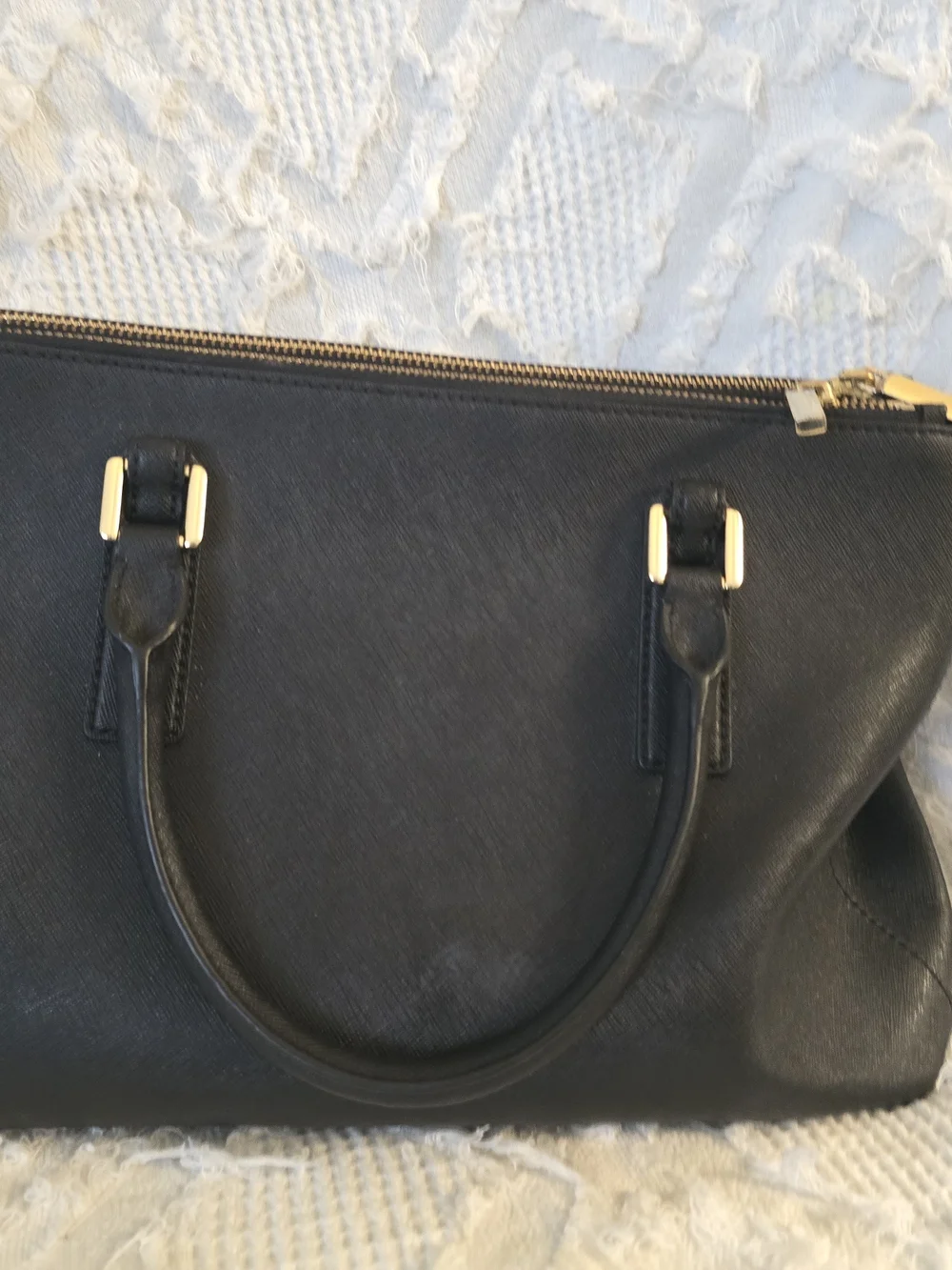 Tory Burch Black Saffiano Leather Satchel with Gold Logo